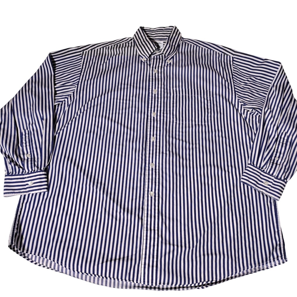 Brooks Brothers Mens XL Blue White Striped Cotton Button Down Sport Shirt L/S